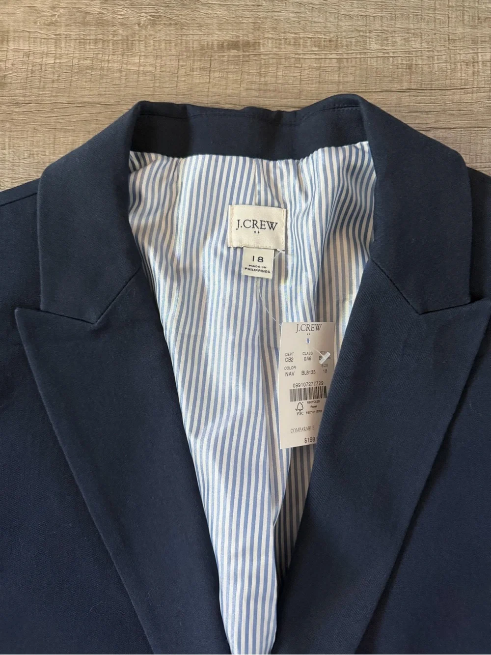 NWT! J. Crew Cotton Blend Two Button Blazer Navy Blue 18 Office Career Modest